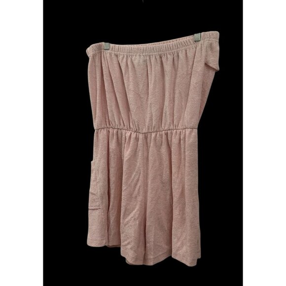 Vintage 70s Pink Terry Cloth Romper Tube Top Swim Cover Up Size Large - Picture 2 of 3